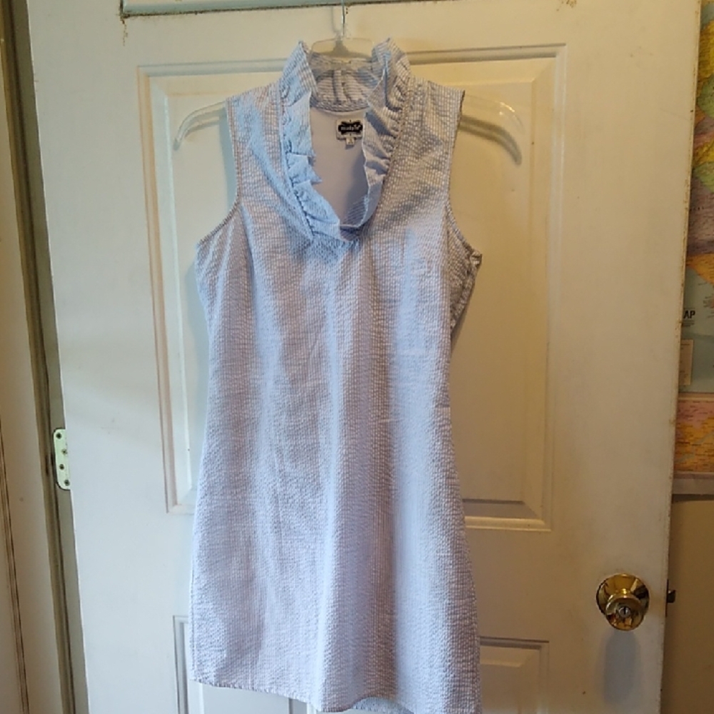 Mudpie Light Blue Small Sleeveless Dress side zipper